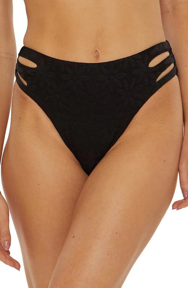 Trina Turk Jolin Textured High Waist Bikini Bottoms Black at Nordstrom,