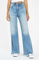 DAZE Far Out High Waist Raw Hem Wide Leg Jeans Fools Gold at Nordstrom,