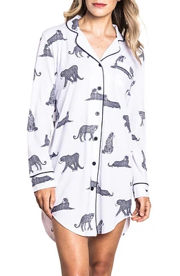 Petite Plume Panther Print Nightshirt White at Nordstrom,