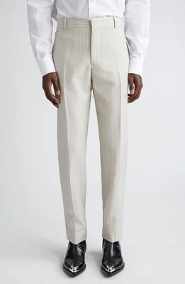 Alexander McQueen Pinstripe Wool & Mohair Cigarette Pants in Ice Grey at Nordstrom, Size 30 Us