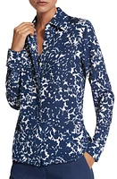 Michael Kors Collection Hansen Floral Organic Silk Crêpe de Chine Shirt Optic White/Navy at Nordstrom,