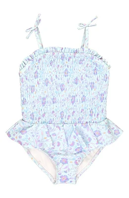 RuffleButts Kids' Fairytale Peplum One-Piece Swimsuit Blue at Nordstrom,