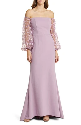 Eliza J Off the Shoulder 3D Floral Sleeve Scuba Crepe Evening Dress at Nordstrom,