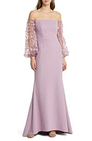 Eliza J Off the Shoulder 3D Floral Sleeve Scuba Crepe Evening Dress at Nordstrom,