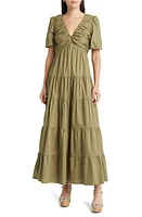 Charles Henry Ruched Tiered Dress Olive at Nordstrom,