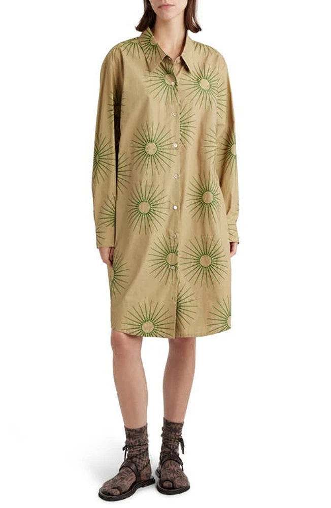 Dries Van Noten Burst Embroidered Long Sleeve Cotton Poplin Shirtdress Beige 103 at Nordstrom, Us