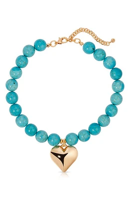 Ettika Chunky Beaded Heart Pendant Necklace in Turquoise at Nordstrom