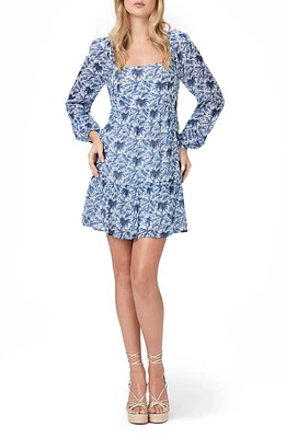 PAIGE Ashlen Long Sleeve Silk Dress White/Ultramarine at Nordstrom,