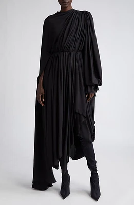 Balenciaga All Pleated Asymmetric Drape Jersey Dress Black at Nordstrom, Us