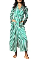 Petite Plume Stripe Silk Robe Green at Nordstrom,