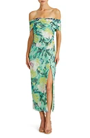 ML Monique Lhuillier Allie Floral Print Off the Shoulder Lace Midi Cocktail Dress Wild Rose at Nordstrom,