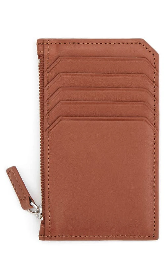 ROYCE New York Zip Leather Card Case in Tan at Nordstrom