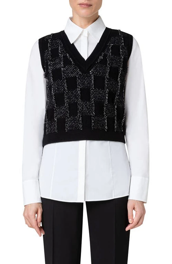 Akris Cashmere & Cotton Jacquard Sweater Vest in 903-Black/Greige at Nordstrom, Size 2