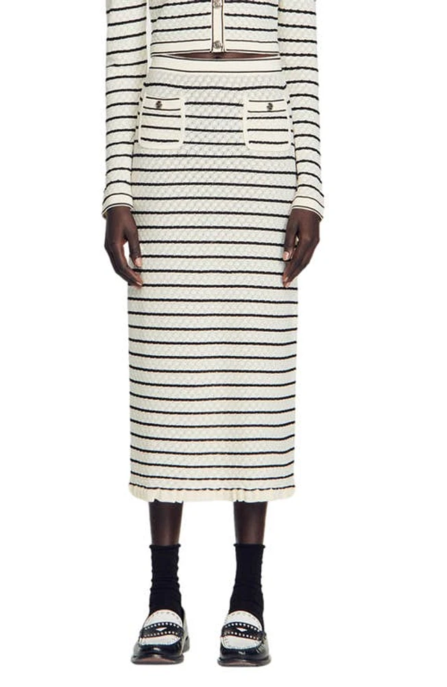 sandro Moline Stripe Midi Sweater Skirt White /Black at Nordstrom,