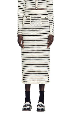 sandro Moline Stripe Midi Sweater Skirt White /Black at Nordstrom,