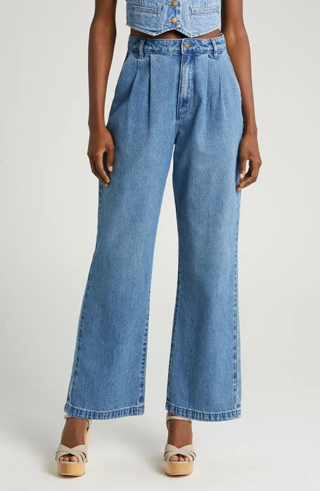 Rolla's Chloe Pleated Wide Leg Jeans Mid Blue at Nordstrom,