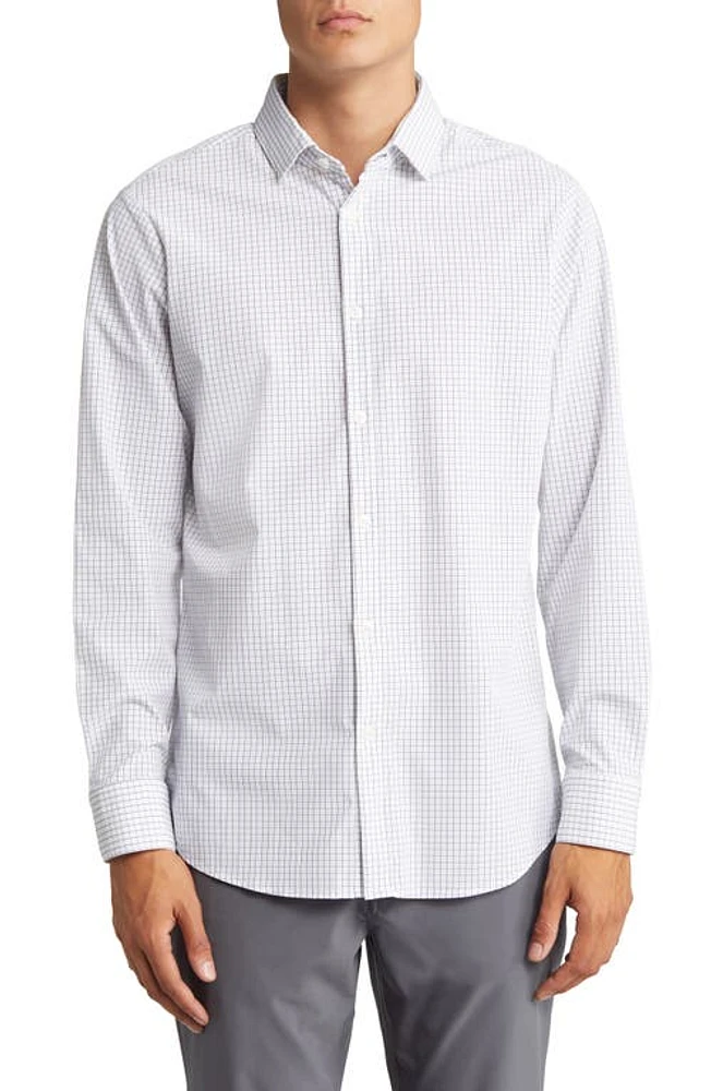 Mizzen+Main Men's Leeward Trim Fit Tattersall Performance Button-Up Shirt White Navy Mini Grid at Nordstrom,