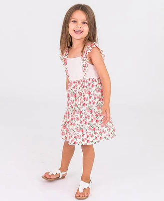 RuffleButts Girls Ruffle Strap Mixed Print Dress in English Roses at Nordstrom