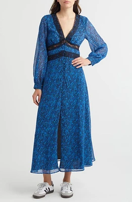 Topshop Floral Long Sleeve Button-Up Midi Dress Mid Blue at Nordstrom, Us