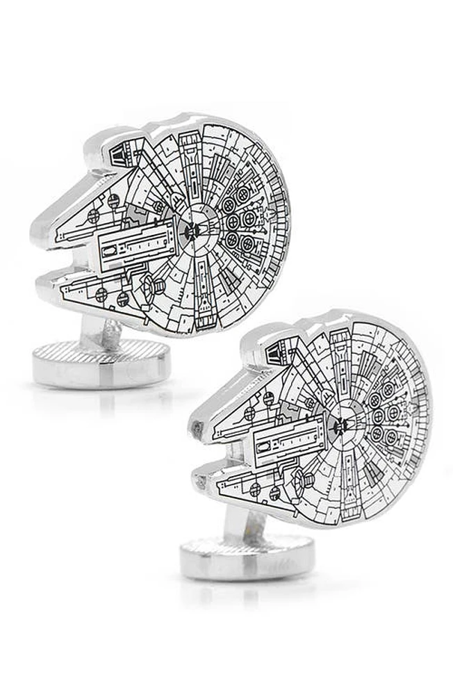 Cufflinks, Inc. Star Wars - Millennium Falcon Blueprint Cuff Links in White/Black/Silver at Nordstrom