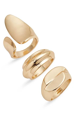 Open Edit Set of 3 Polished Metal Rings Gold at Nordstrom,