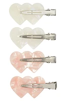 BP. Double Heart 4-Pack Assorted Creaseless Hair Clips in Pink- White at Nordstrom