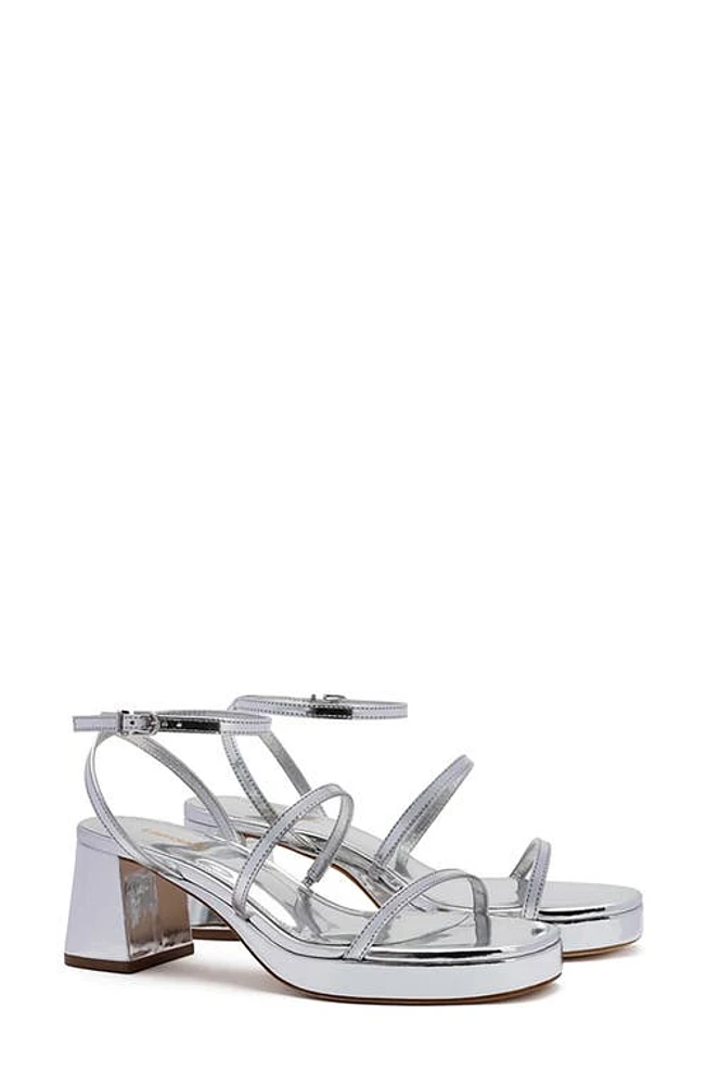 Larroudé Gio Block Heel Strappy Sandal Silver at Nordstrom,