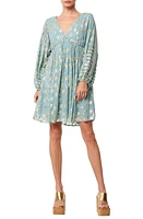 CIEBON Sallie Metallic Star Print Long Sleeve Minidress Dusty Blue at Nordstrom,