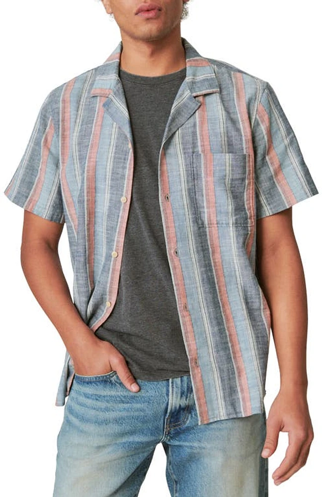 Lucky Brand Stripe Short Sleeve Camp Shirt Indigo at Nordstrom,