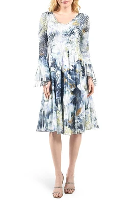 Komarov Long Bell Sleeve Charmeuse & Chiffon A-Line Dress Painted Petal at Nordstrom,