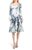 Komarov Long Bell Sleeve Charmeuse & Chiffon A-Line Dress Painted Petal at Nordstrom,