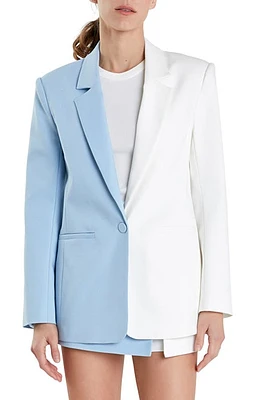 English Factory Colorblock Boyfriend Blazer Powder Blue/White at Nordstrom,