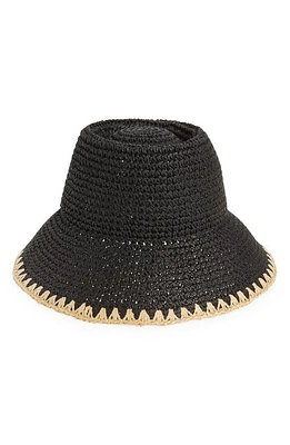 Madewell Whipstitch Straw Bucket Hat in True Black at Nordstrom, Size Small