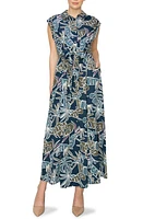 MELLODAY Tropical Print Extended Shoulder Shirtdress Navy at Nordstrom,