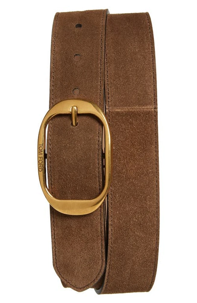 TOM FORD Oval Buckle Suede Belt Tobacco at Nordstrom, Eu