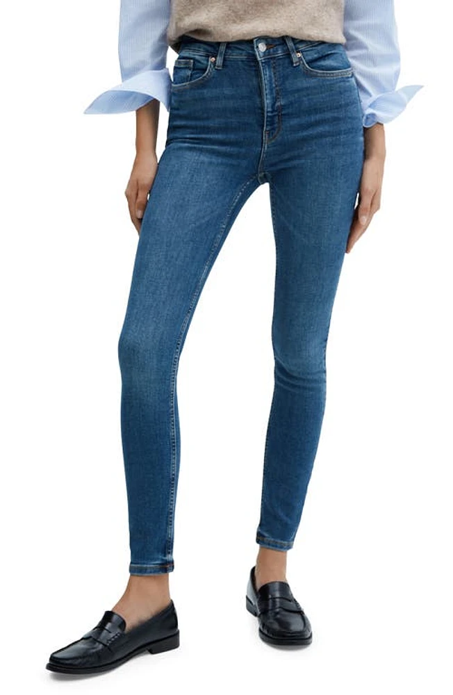 MANGO High Waist Skinny Jeans Dark Blue at Nordstrom,