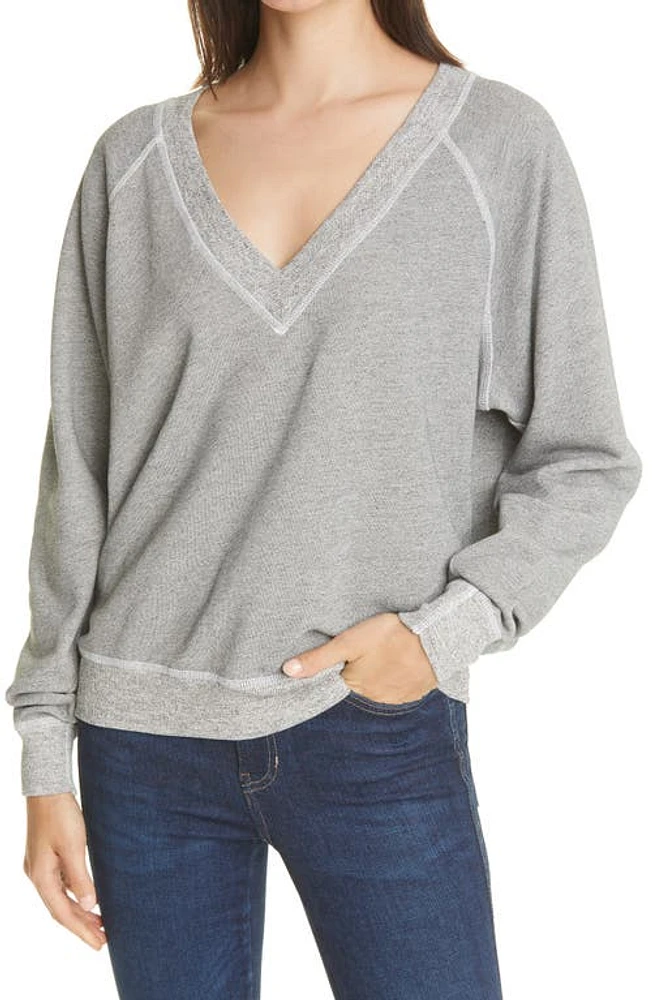 The GREAT. V-Neck Sweatshirt Varsity Grey at Nordstrom,