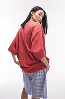 Topshop Oversize Cotton V-Neck T-Shirt Red at Nordstrom,