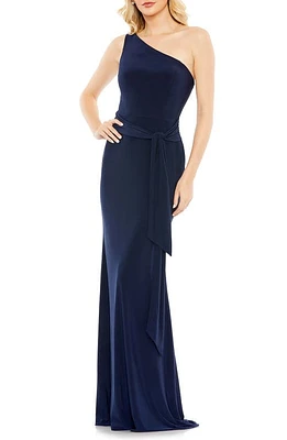 Mac Duggal One-Shoulder Jersey Sheath Gown Midnight at Nordstrom,