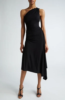 Michael Kors One-Shoulder Ruched Jersey Midi Dress Black at Nordstrom,