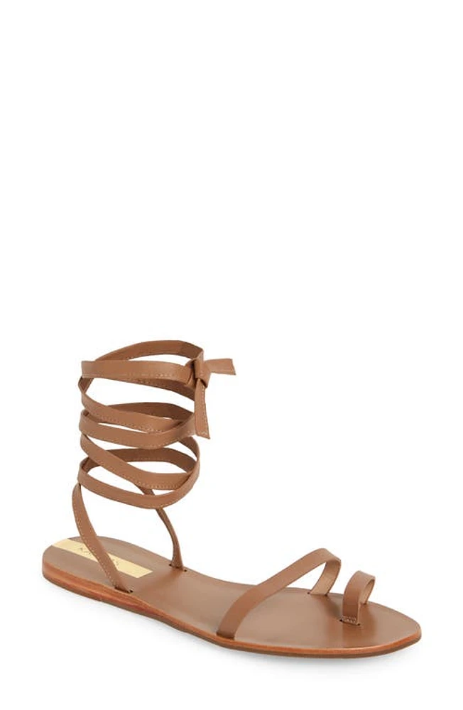 Kaanas Lingam Ankle Tie Flat Sandal in Honey at Nordstrom, Size 7