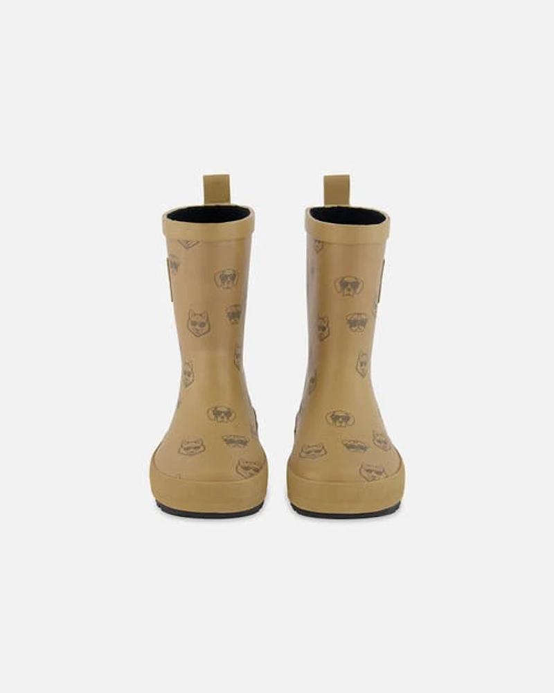 Deux Par Deux Boy's Rain Boots Printed Dogs Beige at Nordstrom