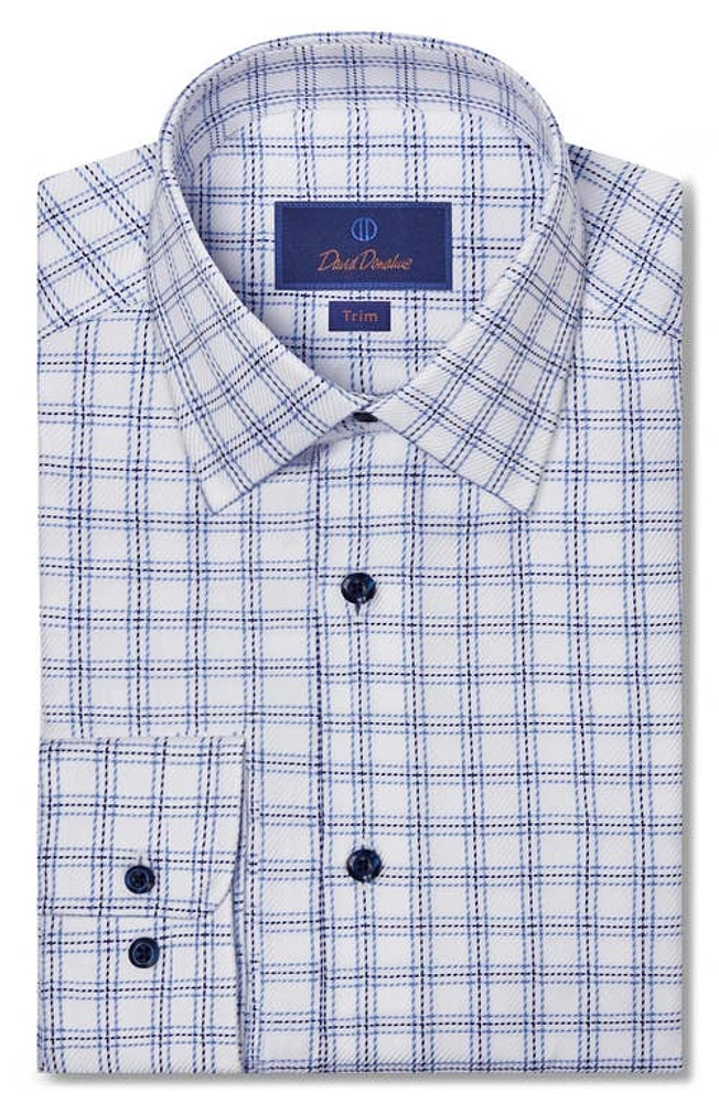 David Donahue Trim Fit Check Twill Dress Shirt White/Blue at Nordstrom,