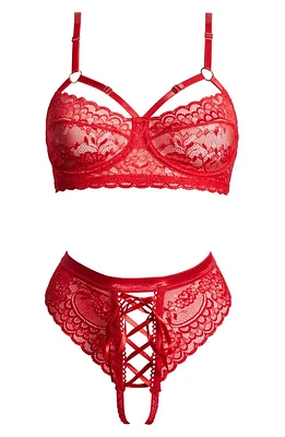 Coquette Lace Underwire Bra & Tanga Red at Nordstrom,