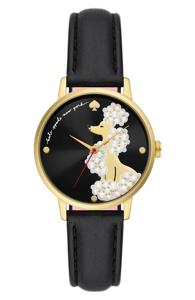 Kate Spade New York metro poodle leather strap watch, 34mm in Black at Nordstrom