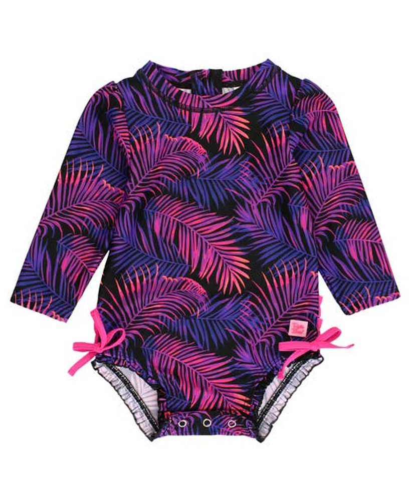 RuffleButts Girls Long Sleeve UPF50+ One Piece Rash Guard in Marine Glow at Nordstrom