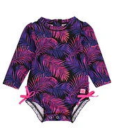 RuffleButts Girls Long Sleeve UPF50+ One Piece Rash Guard in Marine Glow at Nordstrom