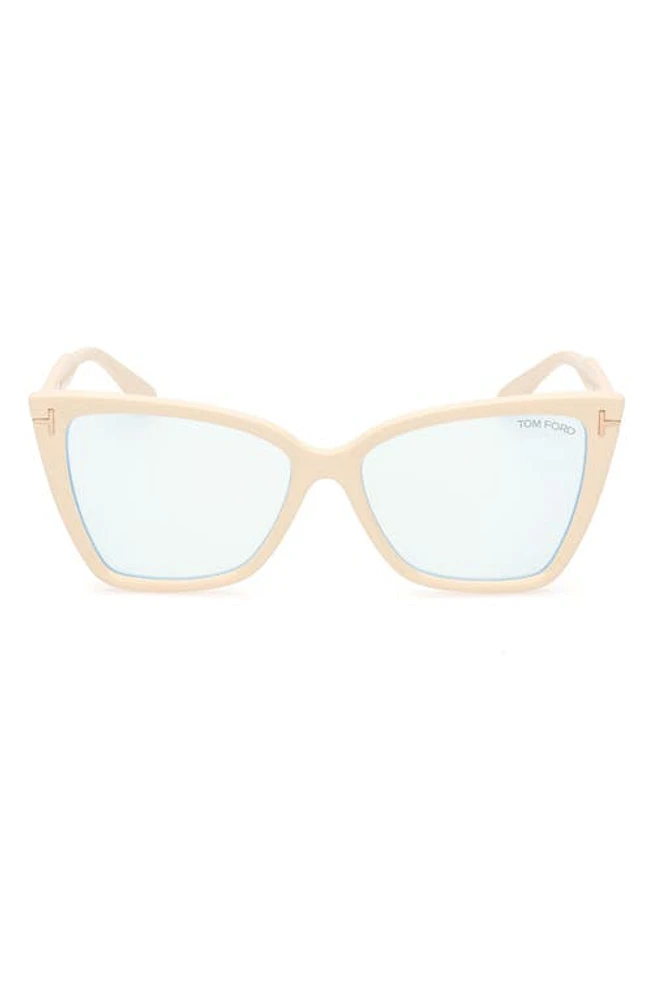 TOM FORD 55mm Cat Eye Blue Light Blocking Glasses in Ivory at Nordstrom