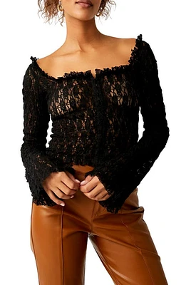 Free People Madison Smocked Lace Top in Black at Nordstrom, Size X-Small