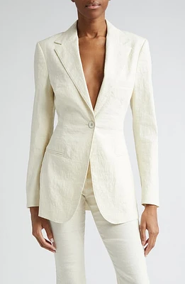 Brandon Maxwell Jemma Crinkle Texture Linen Blend Blazer Greige at Nordstrom,